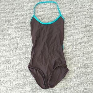 Yumiko Leotard- Dark Brown with Teal Trim